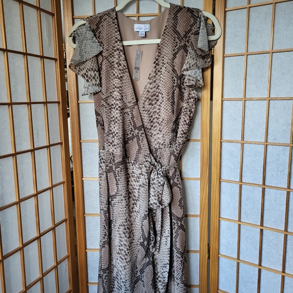 NWT WOMENS SWEET PEA NY& Co SNAKE PRINT RUFFLE WRAP ASSIMETRICAL DRESS SMALL - Picture 8 of 9